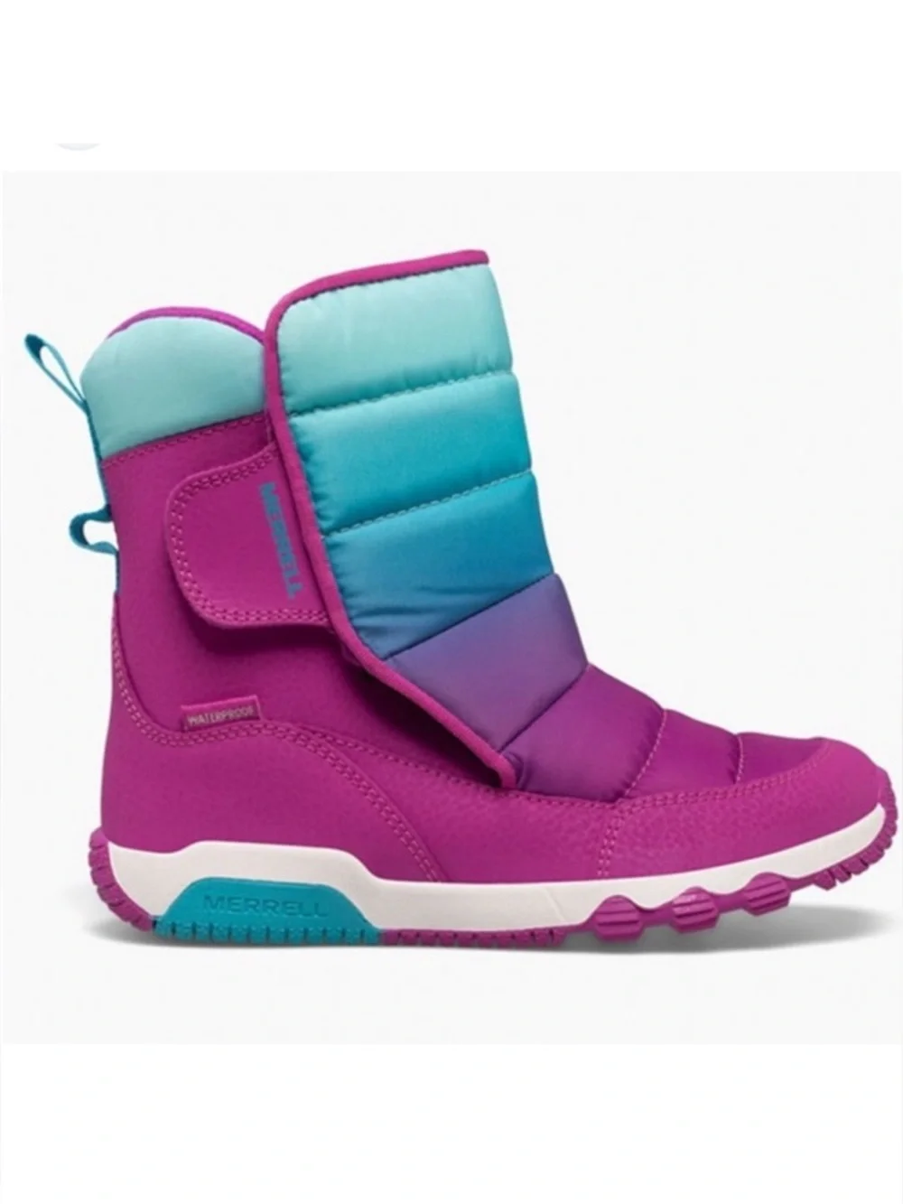 MERRELL Free Roam Puffer Girls Winter Boots in Berry Turquoise Sz 3 M Waterproof
